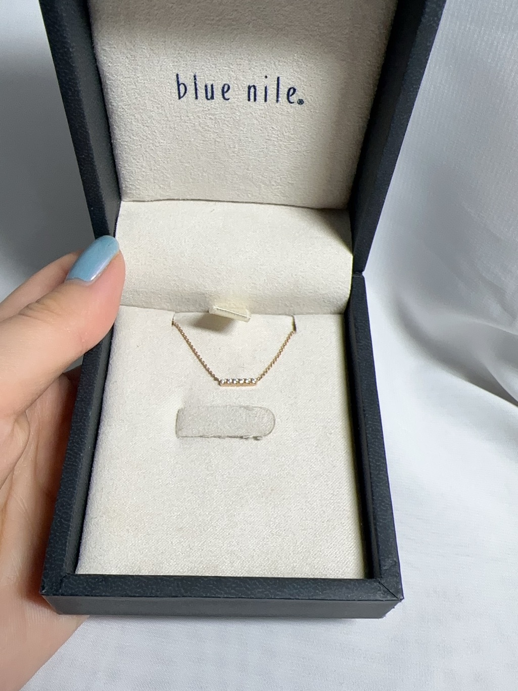 Blue Nile 14k Rose Gold Diamond Mini Bar Necklace Like New